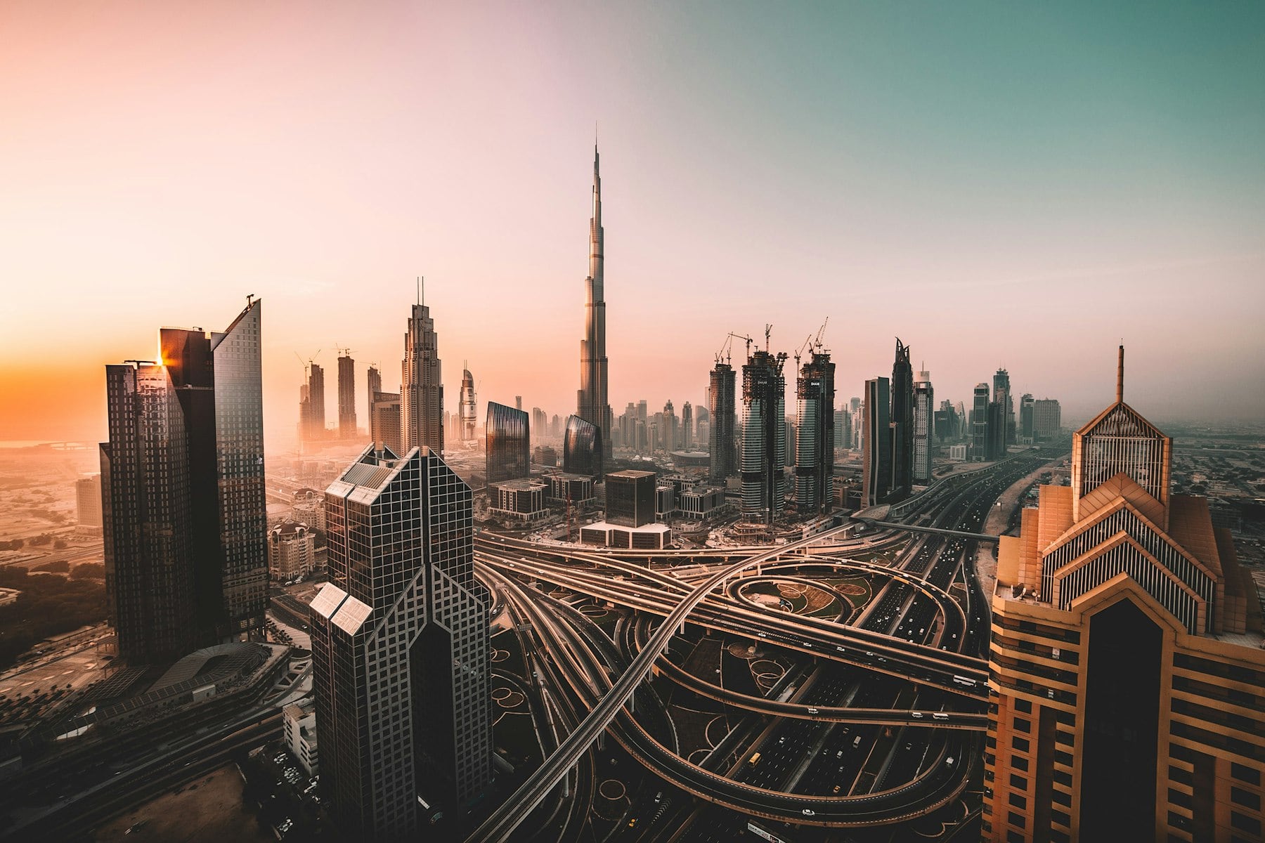 The Dubai skyline at dusk
