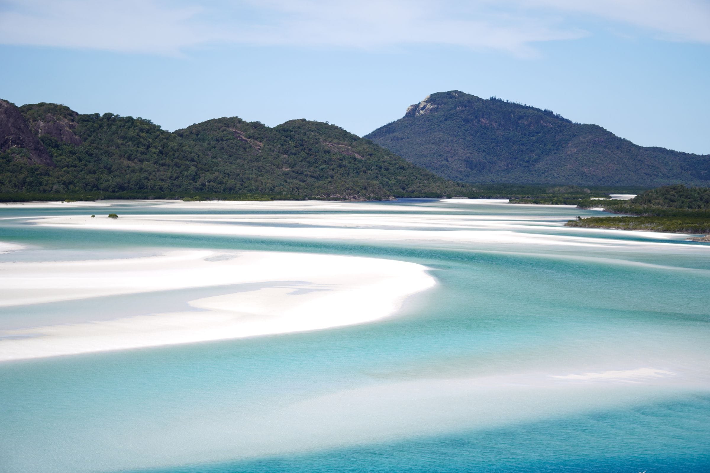 The swirling white sands of Hill Inlet at Whitehaven Beach in the Whitsundays