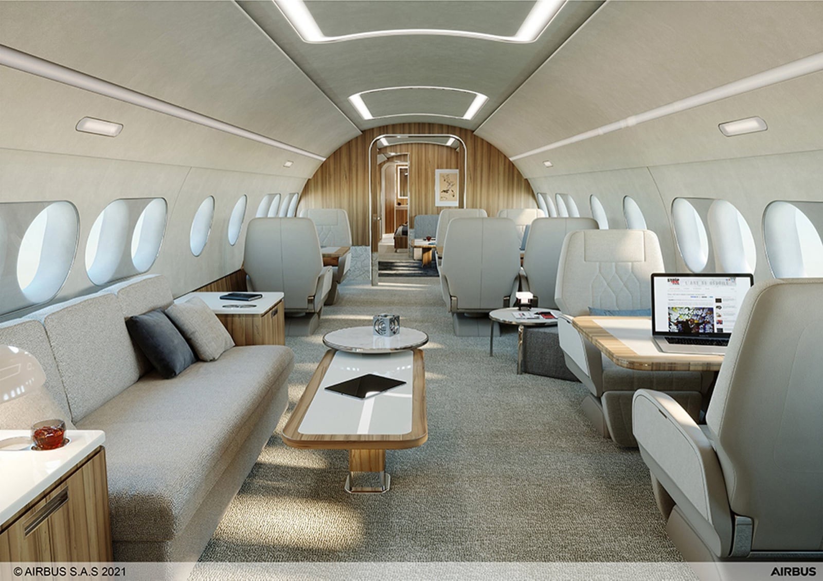 The TwoTwenty lounge zone — Airbus's official cabin visualisation