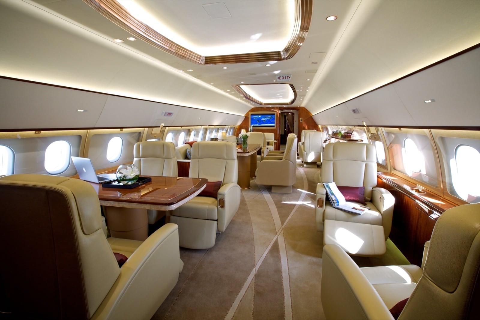 An ACJ319 VIP lounge — a completed cabin arranged as a residence