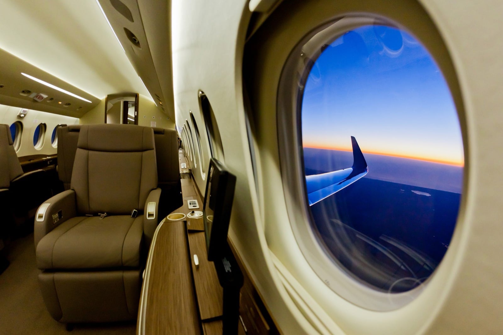 The Falcon 2000S widebody cabin with two lounges