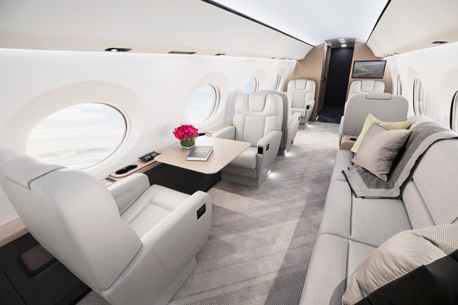 The G400 cabin, photographed on Gulfstream's mock-up