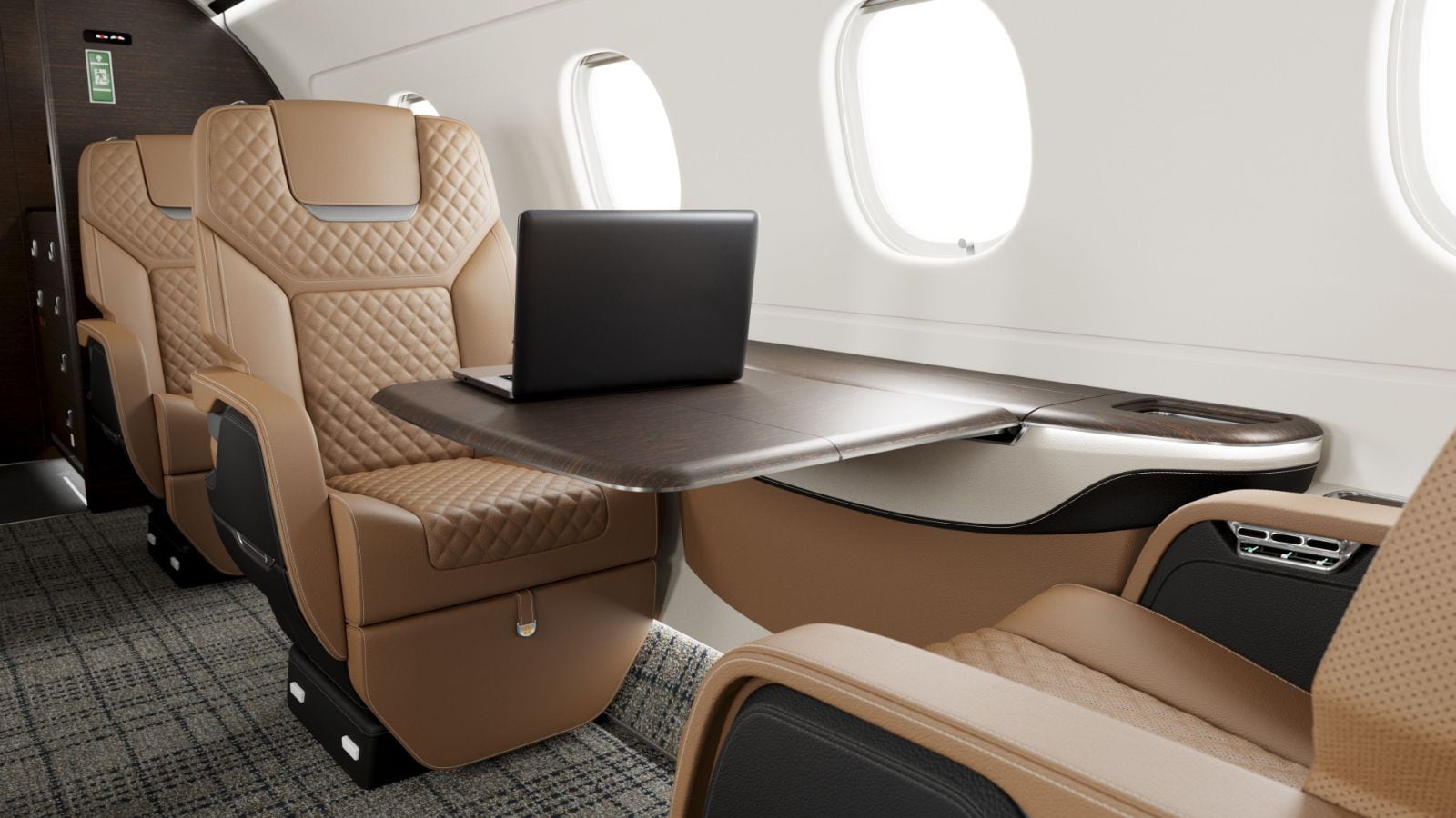 The Praetor cabin, shown in current 500E specification - club seating on a flat floor
